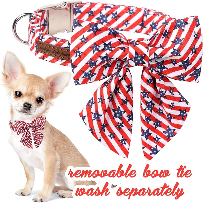 Unique style paws Independence Day Dog Collar with Bowtie Striped Star Puppy Collar for Small Medium Large Boys Girls Dogs
