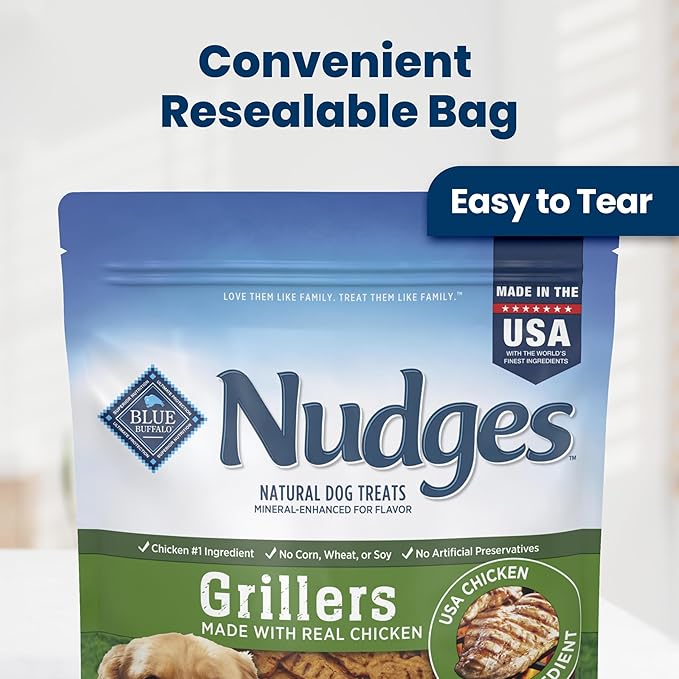 Blue Buffalo Nudges Chicken Grillers Natural Dog Treats, Tender & Meaty Dog Snacks, Easy-To-Tear for Training, Made in the USA with Real Chicken, No Artificial Preservatives, 16 oz.