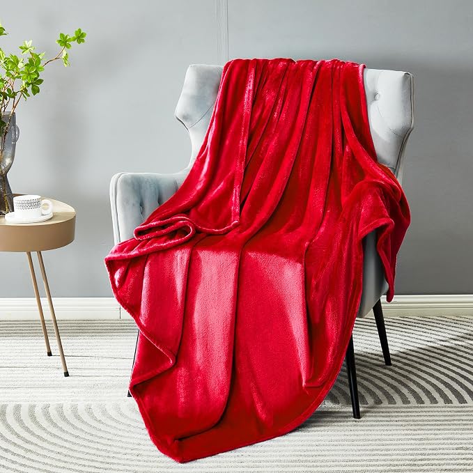 DREAMNINE Extra Soft Fuzzy Fleece Throw Blanket for Couch Sofa Chair 50" x 60", Decorative Solid Lightweight Fluffy Velvet Blankets,Cozy Accent Shaggy Plush Warm Flannel Blanket for Winter Bedroom,Red
