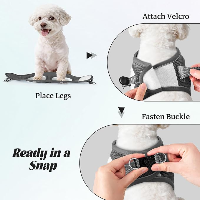 YIMEIS Dog Harness and Leash Set, No Pull Soft Mesh Pet Harness, Reflective Adjustable Puppy Vest for Small Medium Large Dogs, Cats (Gray, Medium (Pack of 1)