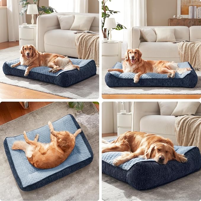 JOEJOY XL Orthopedic Dog Bed for Large Dogs Up to 80lbs - Extra Thick Foam Pet Bed Sofa with Bolster Sides, Large Sized Dog Bed with Removable Washable Cover, Non-Slip Bottom, Blue (42"x30")