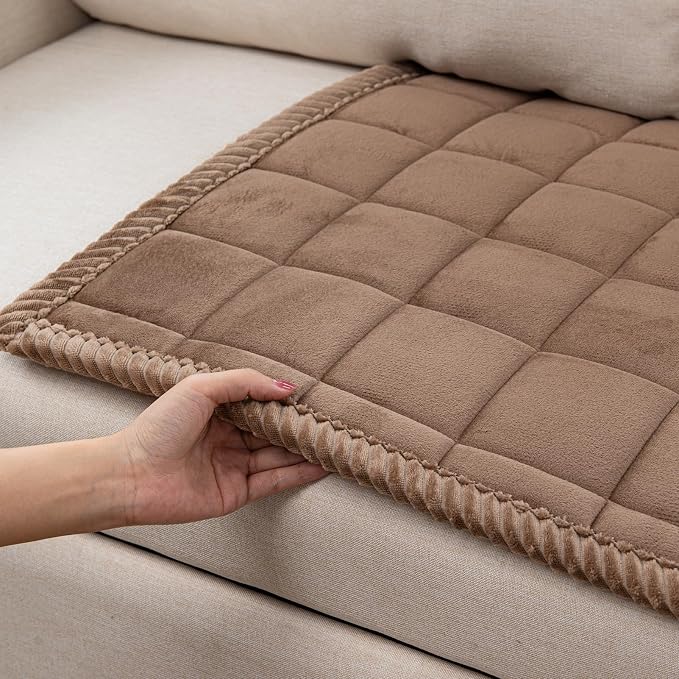 Couch Cover for Dogs Washable Pet Bed Fuzzy Pet Couch Covers Nonslip Couch Slipcover for Dogs, Kids, Pets Friendly Sofa Cover Loveseat Covers (Brown, 21''x21''/Square)