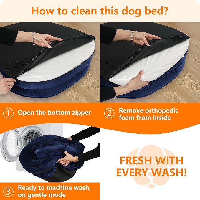 Dwanton Orthopedic Dog Bed for Extra Large Dogs with Gel Memory Foam, Waterproof Dog Sofa, Washable Pet Bed with Four Sided Bolster Cushion, Removable Cover & Non-Slip Bottom, 45", Navy Blue