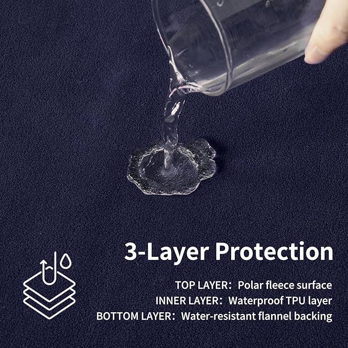 QiyI Waterproof Blanket for Bed King Size, Washable Reversible Bed Cover, Large Leakproof Stain-Resistant Furniture Protector for Travel & Camping, 80"x90", Dk Purple/Lt Purple