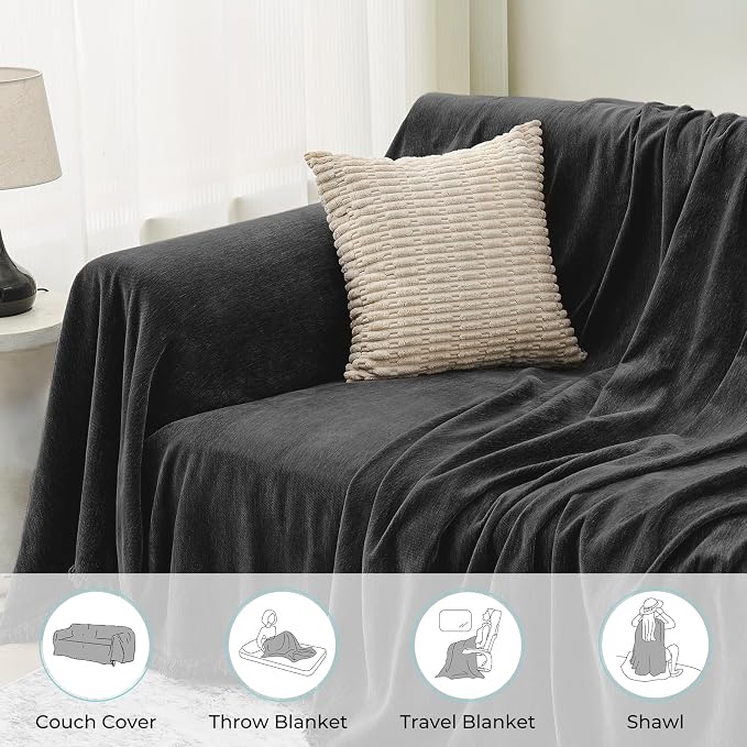 CAPALOCA Sectional Couch Covers, 2 Pieces Chenille Sofa Cover L Shaped Couch Cover Blanket for Dogs Washable Sofa Slipcovers Pet Furniture Protector (X-Large: 71" x 110" + 71" x 118", Graphite Gray)