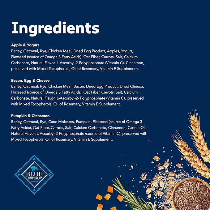 Blue Buffalo Health Bars Dog Biscuits Variety Pack (Bacon Egg Cheese, Apples & Yogurt, Pumpkin & Cinnamon) Healthy Dog Treats with No Artificial Flavors or Preservatives, 16 oz. Each (3 Bags)