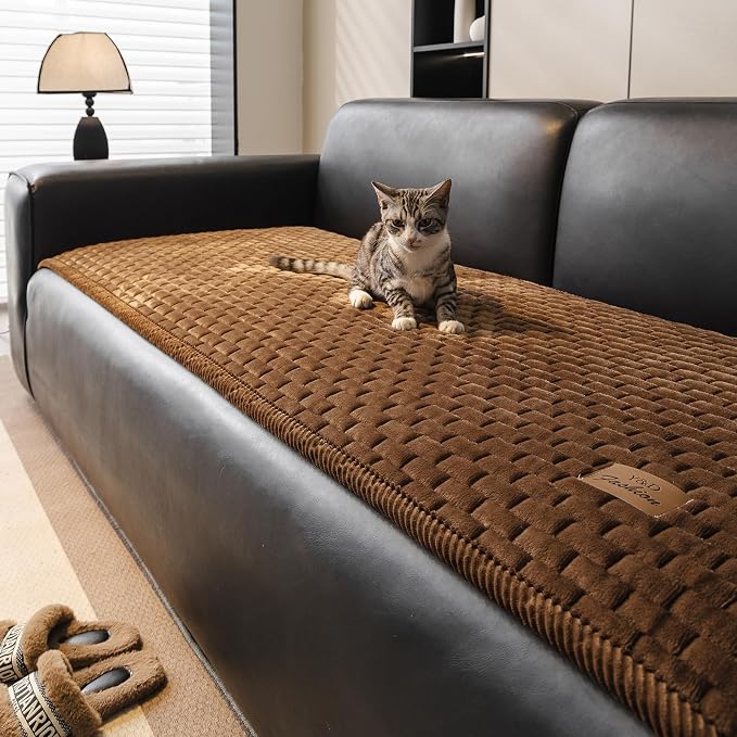Couch Covers for Dogs Washable, Velvet Dog Couch Cover Protector, Fuzzy Plush Pet Sofa Cover for 3-4 Cushion Couch, Sofa Covers for Pets(1PC,Dark Brown,27.6"x94.5",3-4 Seater Sofa Pad Cover)