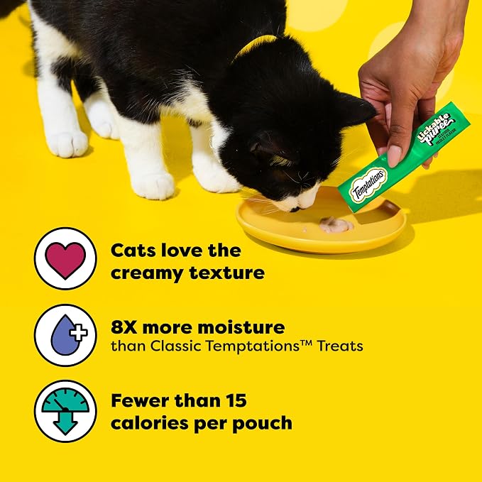 Temptations Creamy Puree Squeezable Lickable Cat Treats, Wet Cat Treats with Salmon and Shrimp, 0.42 oz. Tubes, 4 Count, Pack of 11 (44 Total)