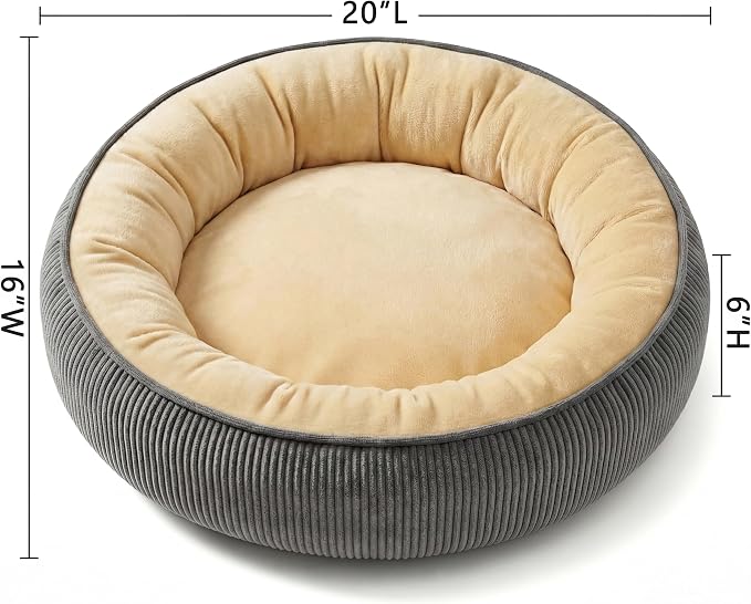 Calming Dog Bed for Small Dogs 18"x20" - Washable Donut Pet Bed with Anti-Slip Bottom, Soft Puppy Bed for Indoor Kittens and Cats with Removable Cover (Beige)