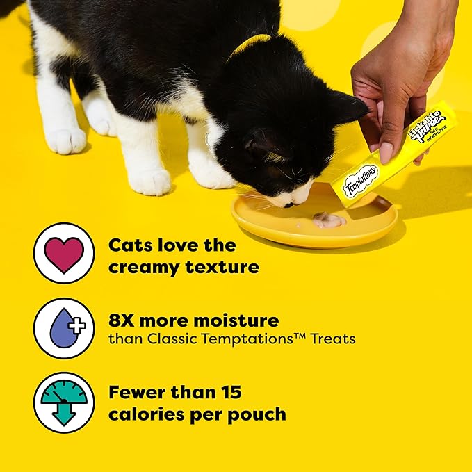 Temptations Creamy Puree Squeezable Lickable Cat Treats, Wet Cat Treats with Chicken, 0.42 oz. Tubes, 24 Count