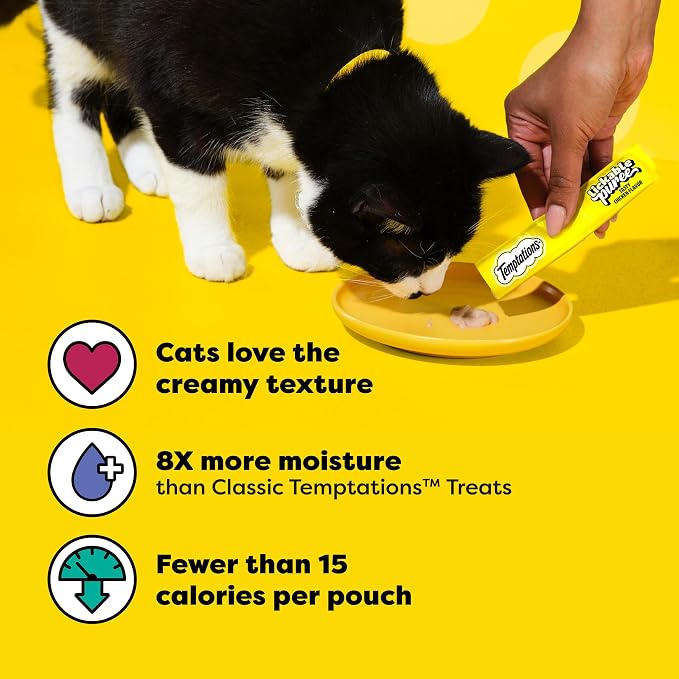 Temptations Creamy Puree Squeezable Lickable Cat Treats, Wet Cat Treats with Chicken, 0.42 oz. Tubes, 4 Count, Pack of 11 (44 Total)