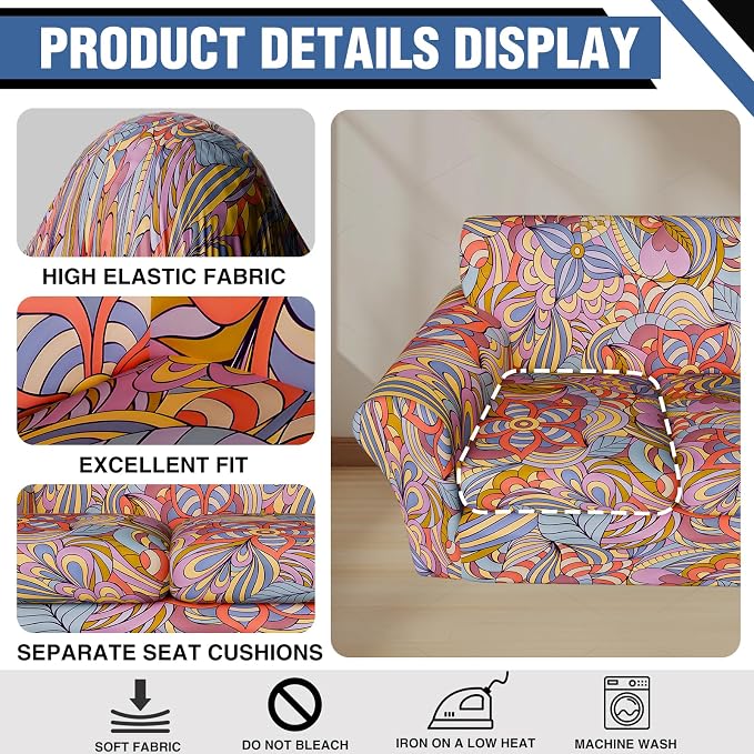 Stretch Couch Covers for 3 Separate Cushion Couch Sofa,Floral Printed Couch Sofa Cover,Washable Sofa Slipcover,Pet Friendly Furniture Protector with Elastic Bottom,Universal Fit for Home(Sofa,Cover)