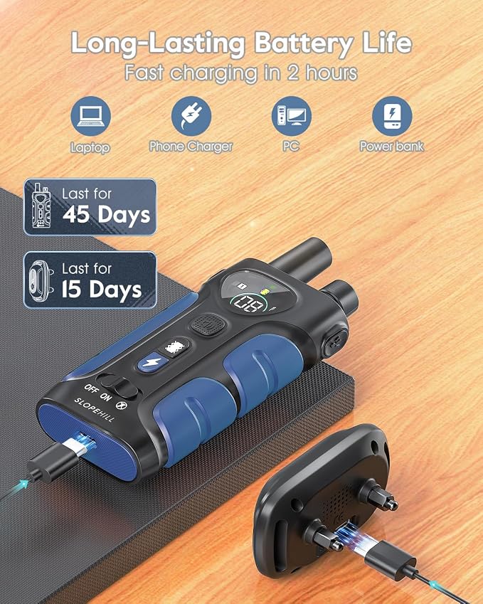 SLOPEHILL Dog Shock Collar - 4200FT Dog Training Collar with Remote,IPX8 Waterproof E-Collar with Beep,Vibration,Shock,Flash Light,No Shock Mode,Shock Collar for Small Medium Large Dog 8-140lbs,Blue