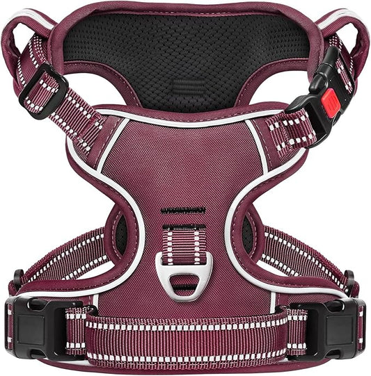 Timos Dog Harness Small Sized, No Pull Pet Harness with Neck Lockable Snap, No Choke Front Clip Reflective Vest, Adjustable Metal Rings 3 Buckles, Easy Control Handle for Small Dogs Burgundy S