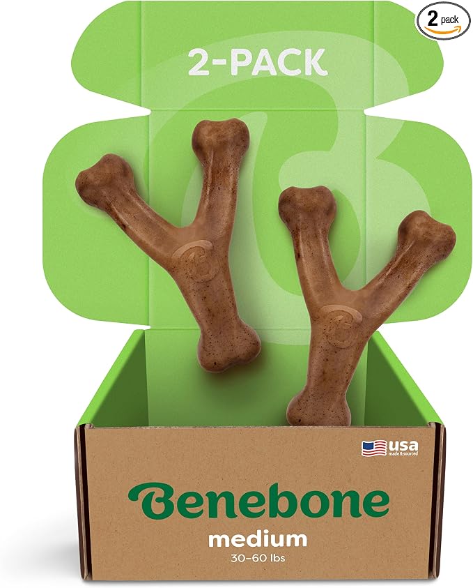 Benebone 2-Pack Wishbone Durable Dog Chew Toy for Aggressive Chewers, Real Bacon Made in USA, Medium