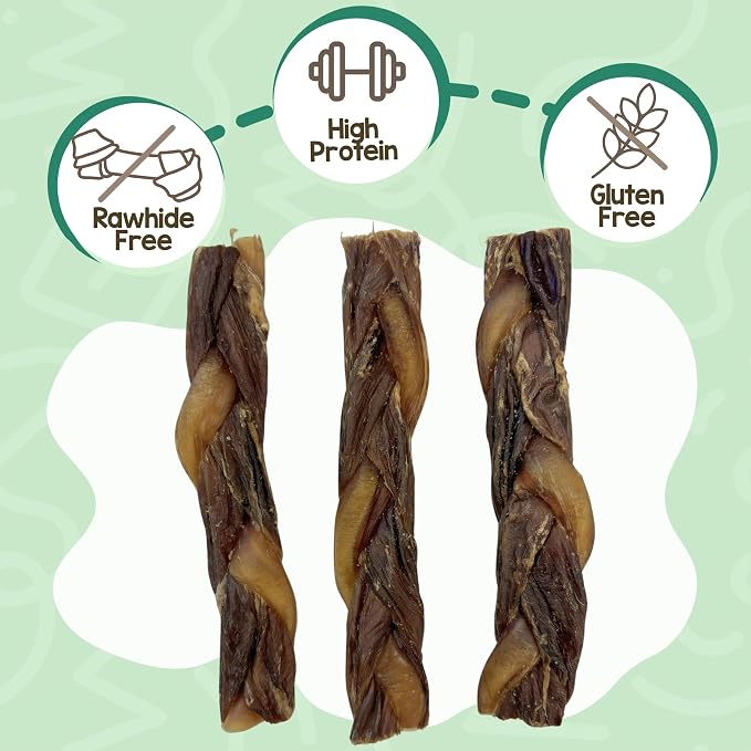 Nature Gnaws Braided Bully Twists for Dogs 5-6" (3 Count) - Long Lasting for Small and Medium Dogs - Natural Beef Dog Chew Bones