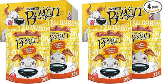Purina Beggin' Strips with Real Meat Dog Training Treats with Bacon and Cheese Flavors - 26 oz. Pouches,(Pack of 4)