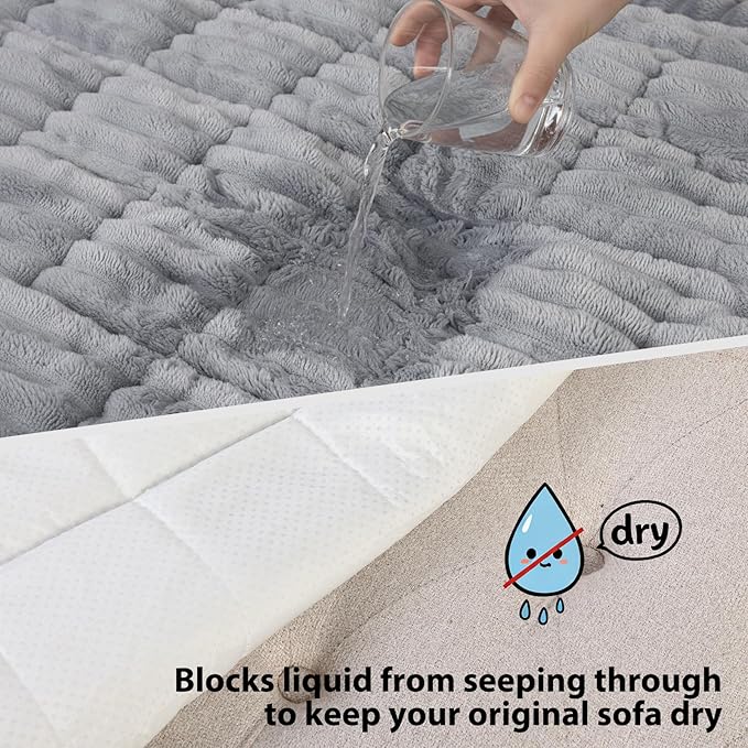 Fixwal Waterproof Dog Couch Cover, Washable Non-Slip Pet Couch Covers for Sofa, Leak-Proof Sofa Protector for Dogs, Pet Friendly Thick Soft Fuzzy Furniture Cover (Light Grey, 27.6" x 82.7")