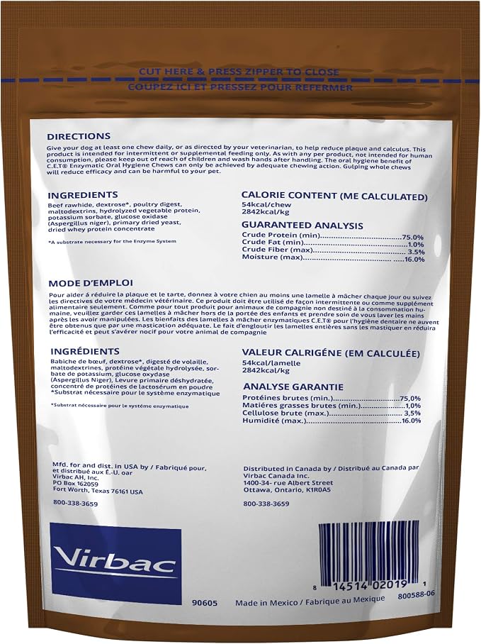Virbac C.E.T. Enzymatic Oral Hygiene Chews, Extra Large Dog, 30 Count