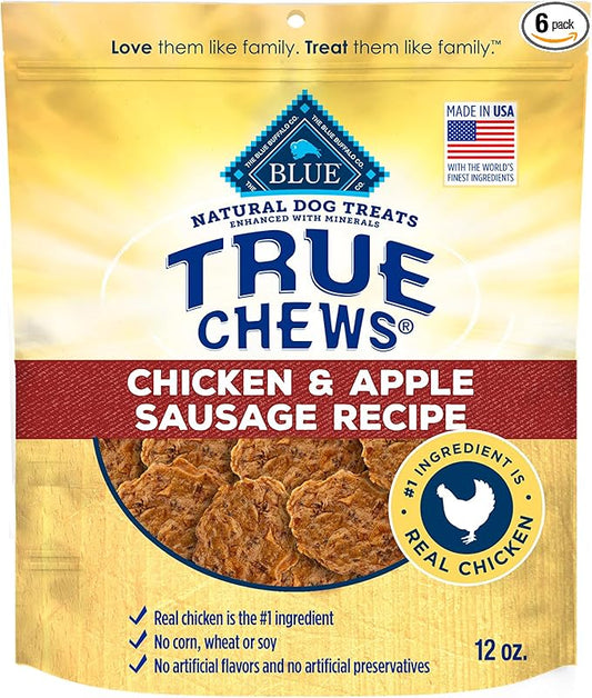 Blue Buffalo True Chews Dog Treats, Made in The USA with Natural Ingredients, Chicken and Apple Sausage Recipe, 12-oz Bag (Pack of 6)