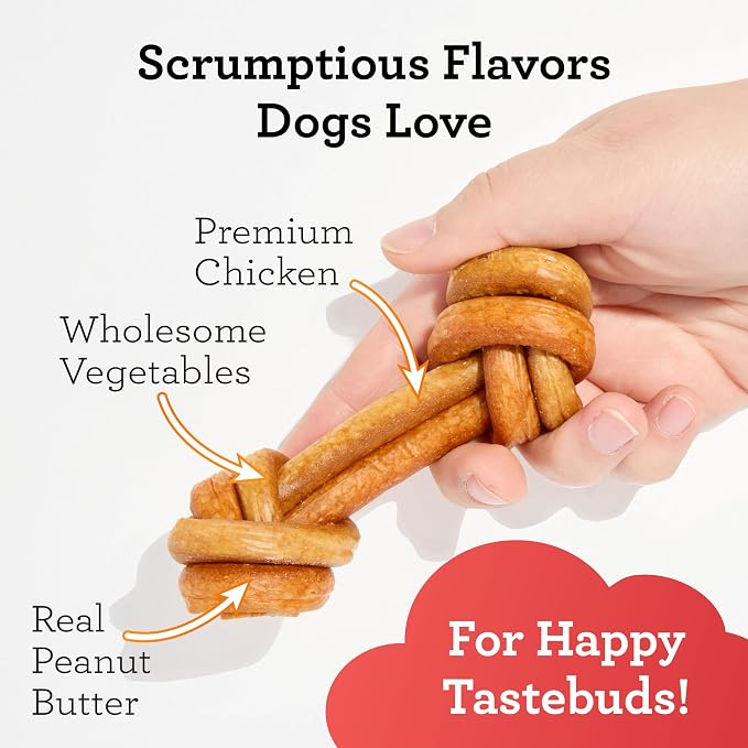 DreamBone CollaYUMS Knots Plus Collagen Chews for Dogs, 14 Count, Treat Your Dog to Rawhide-Free Chews Made with Chicken, Vegetables and Peanut Butter