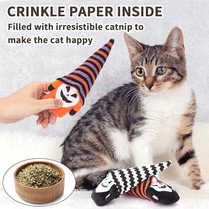 Retro Shaw Crinkle Sound Gothic Catnip Toys for Indoor Cats, 6.7 in, 3 Pack | Interactive Fun, Soft and Durable, Safe Teeth Cleaning, Halloween Gnome Plush Toy