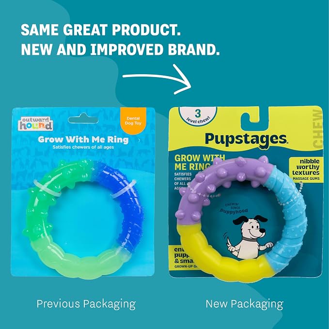 Grow-with-Me Ring Dog Chew Toy, Durable Rubber, 3 Texture Zones, Teething Puppies & Small Dogs, 4.7”