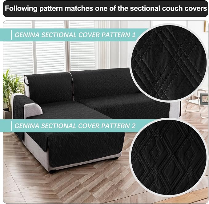 Genina Sectional Couch Covers for Dogs L Shaped Sofa Covers Chaise Lounge Cover Reversible Sofa Cover Sectional Furniture Protector for Pets, Kids (Black, Small)