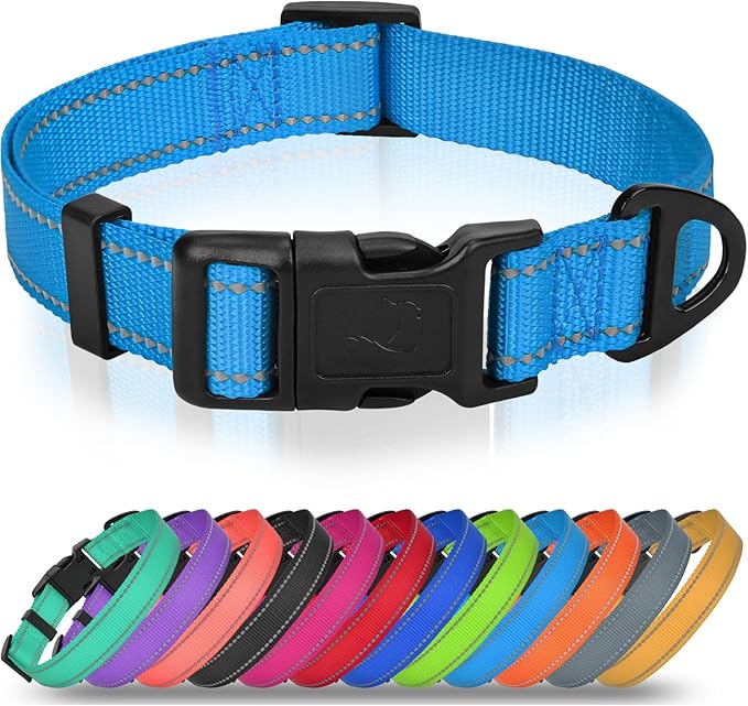 Joytale Extra Large Dog Collar, Wide Double-Sided Reflective Nylon Collar for Night Safety, Adjustable Quick-Release for Gentle Giants, Sky Blue, XL (1 1/4" Width)