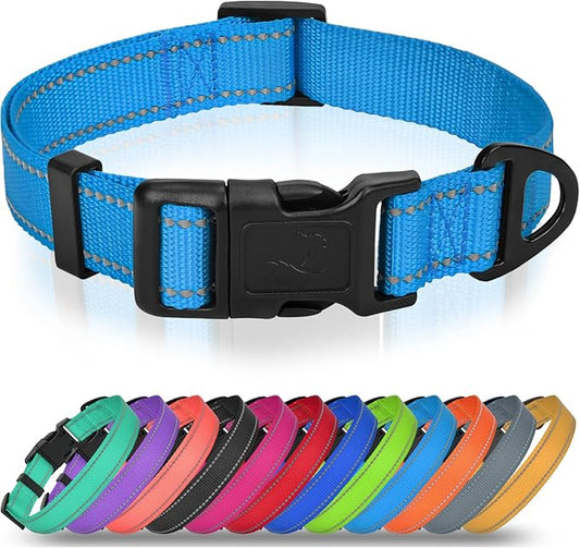 Joytale Small Dog Collar, Durable Double-Sided Reflective Nylon Collar for Night Safety, Adjustable Quick-Release for Active Breeds, Sky Blue, S (3/4" Width)
