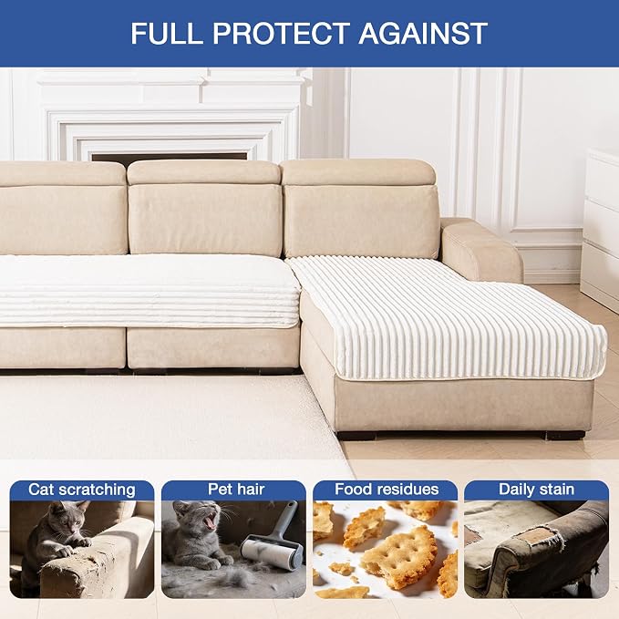 MYSKY HOME 100% Waterproof Couch Cover for Sectional Sofa, Couch Covers for Dogs Washable, Non Slip 2 Pieces Sofa Slipcover, L Shape Sofa Cover Furniture Protector for Pet, Cream, 35"x70.9"+35"x82.7"