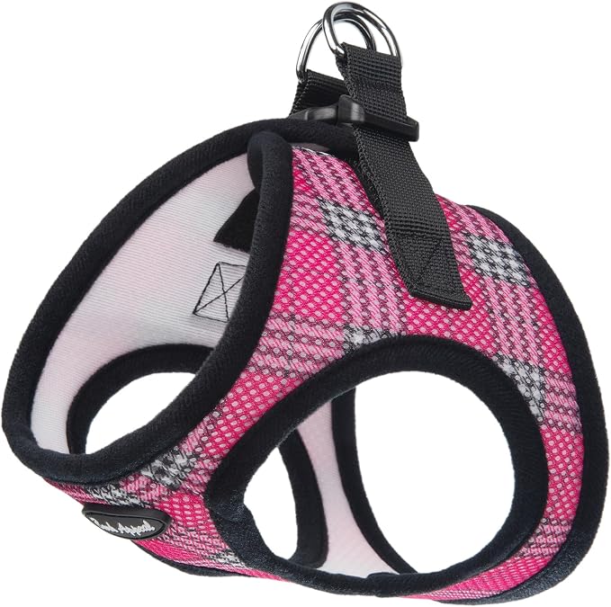 Bark Appeal Raspberry Plaid Step-in Dog Harness for Small to Medium Sized Pets – Updated Sizing, Re-Measuring is Essential – Soft Vest Harness – Anti-Choke with Adjustable Strap & Heavy Duty Clip – M