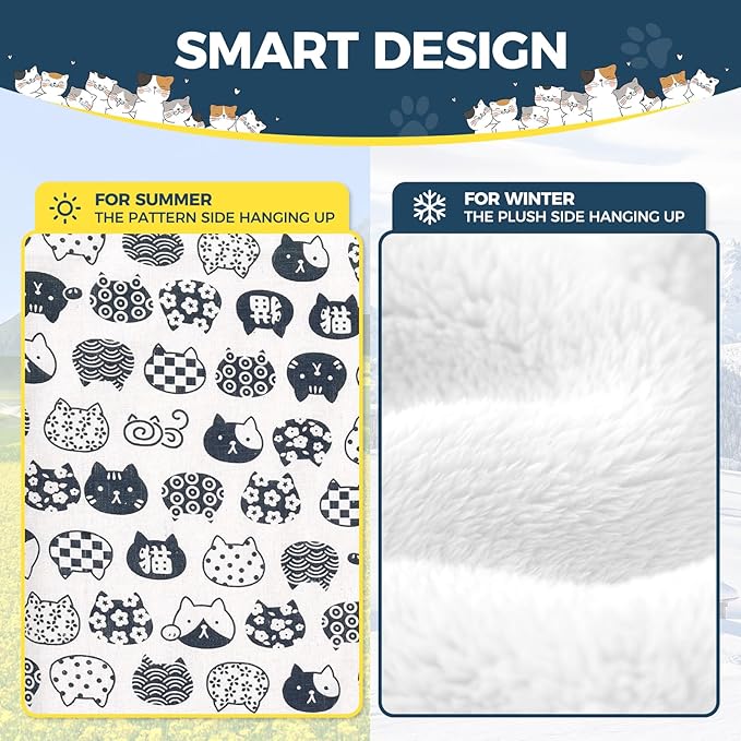 Admaison Cat Hammock for Cage Hanging Reversible 2Pack,Pet Hammock Bed Adjustable,Soft Sleeping Hammock for Cats,Ferret,Puppy,Rabbits,Small Animals (M, CAT)