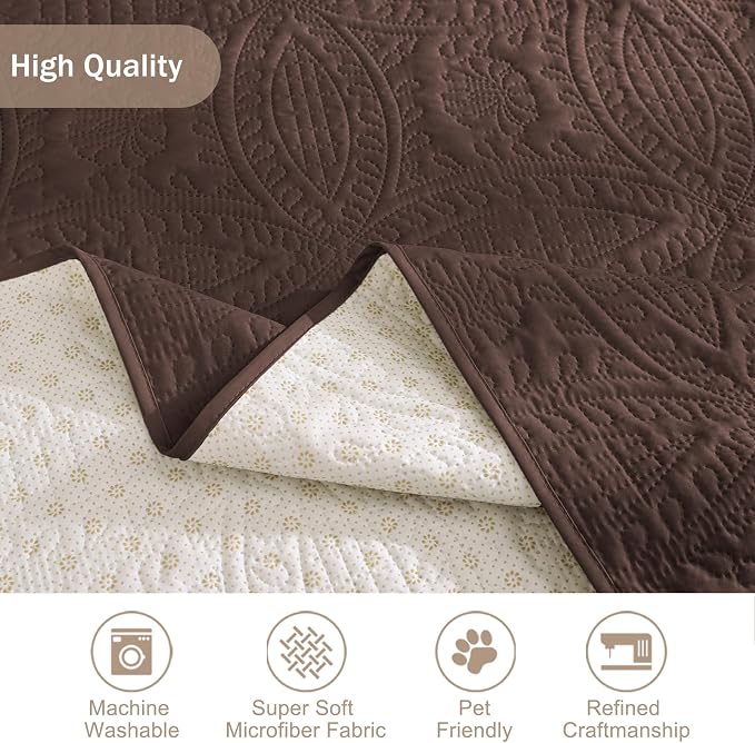 Brown Recliner TV Chair Covers, Quilted Décor Water-Repellent Medium Lazy Boy Chair Covers, Pet Friendly ReclinerSlipovers for Dogs Cats, Washable Couch Cover (Recliner 26", Chocolate)