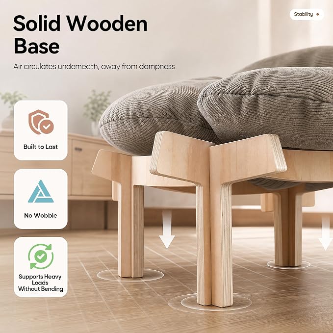 JUNSPOW Elevated Cat Bed for Indoor & Outdoor Cats, Removable Soft Cushion with Wooden Stand, Suitable and Comfortable Pet Bed for Kitty and Puppy, Holds Up to 40lbs with Ease