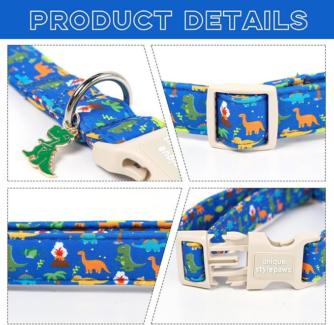 Unique style paws Dog Collar Plastic Buckle with Pendant Puppy Collar for Spring Summer Dinosaur Volcano Coconut Tree for Small Medium Large Boys Girls Dogs