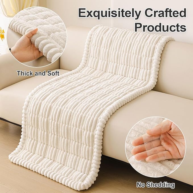 hyha Couch Cover for Dogs Washable, Non Slip Thick Flannel Sofa Protector, Pet Friendly Plush Furniture Cover for Sectional Sofa & Loveseat (White, 43" x 63")