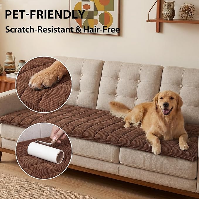 Fixwal Waterproof Dog Couch Cover, Washable Non-Slip Pet Couch Covers for Sofa, Leak-Proof Sofa Protector for Dogs, Pet Friendly Corduroy Furniture Cover (Coffee Brown, 27.6" x 70.9")