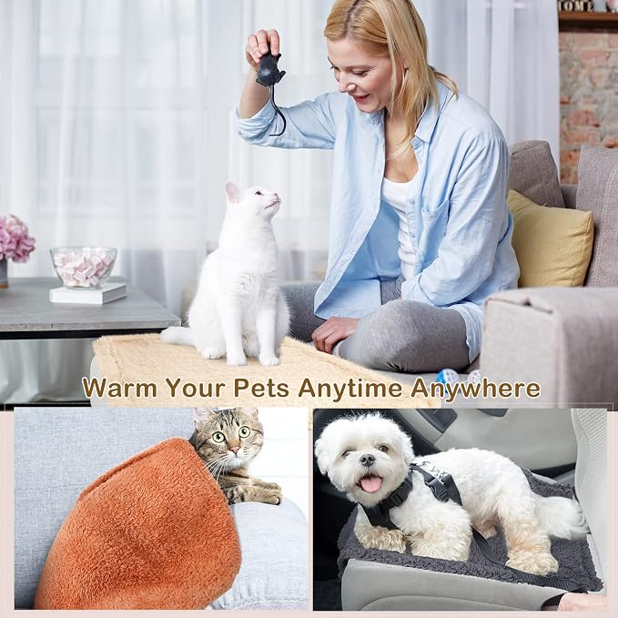 Newwiee 6 Pcs Blankets for Dogs Cats, Soft Warm Fluffy Fleece Pet Calming Blanket, Washable Flannel Throw for Small Medium Pet, Gray/Beige/Khaki(31 x 24 Inch)
