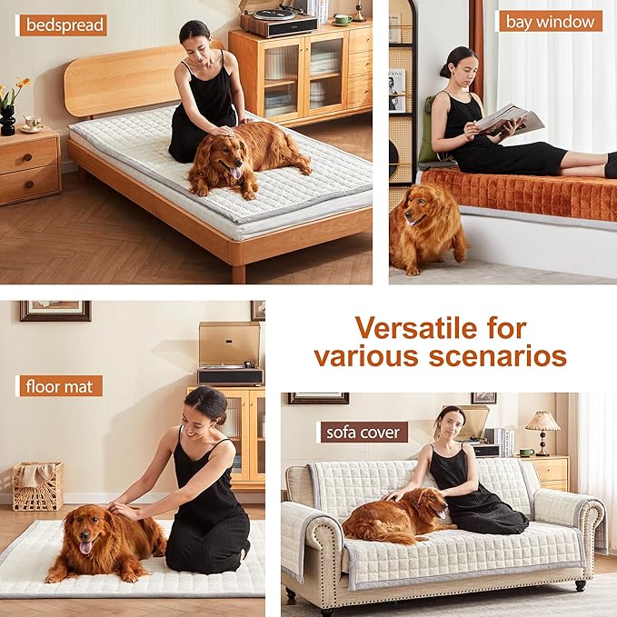Couch Cover for Dogs Washable,Anti-Slip Back Cat Mat Pet Pad Blanket for Furniture Protector,Fuzzy Pet Sofa Cover for 3 Cushion Couch Sofa Pets Friendly (Ivory, 1pc/27.6"x59"/Seat Cover)