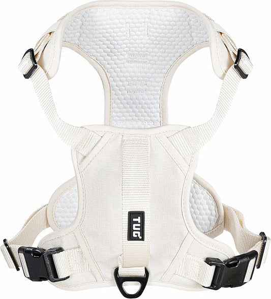 TUG Dog Harness with 2 Leash Connection Points | Adjustable, Padded, Lightweight | Handle on Back | No-Pull Front Clip (Medium, Cream)