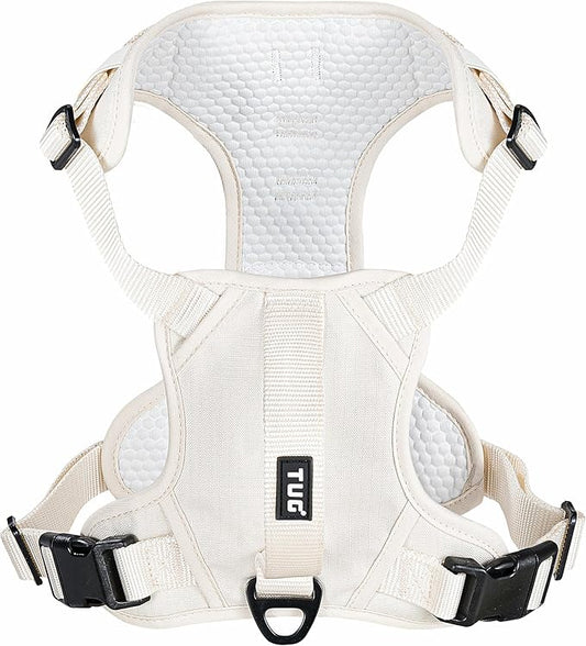 TUG Dog Harness with 2 Leash Connection Points | Adjustable, Padded, Lightweight | Handle on Back | No-Pull Front Clip (XL, Cream)