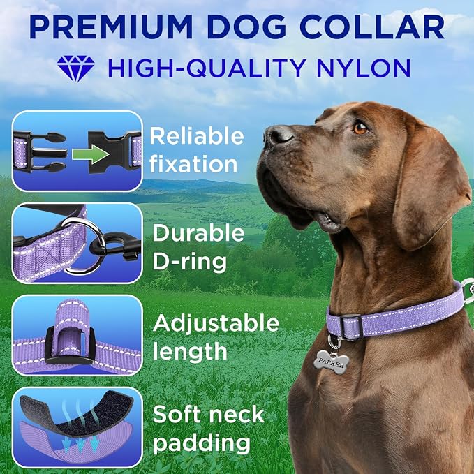 TECEUM Reflective Dog Collar – Lavender – XXS – Extra Soft Padding – Basic Nylon Pet Collar – Quick Release Buckle – Fits Small, Medium and Large Dogs, Puppies, Cats – ESA & Service Dog Options