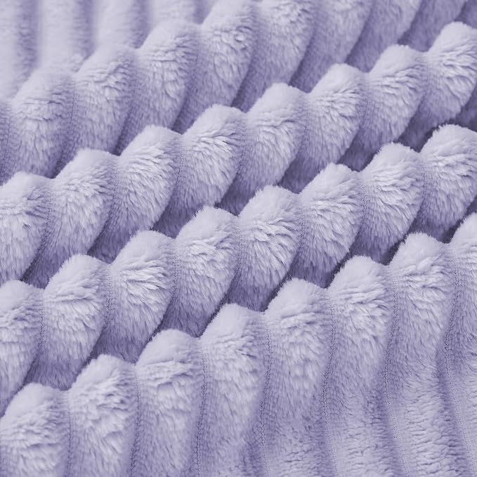 Bnuitland Fleece Throw Blanket for Couch, 300GSM Soft Warm Cozy Fluffy Throw for Adults & Kids, Stripe Pattern, All Season Sofa Bed Blanket for Home Decor, Light Purple 50"x70"