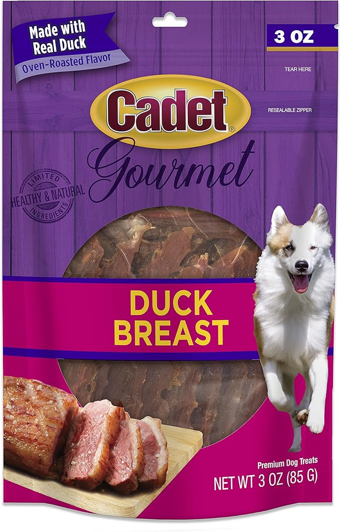 Cadet Gourmet Duck Jerky Dog Treats For Training - Healthy & Natural Dog Training Treats for Small & Large Breeds - Inspected & Tested in USA (3 oz.)