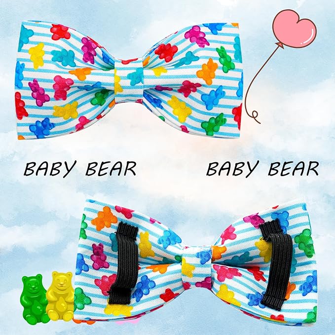 Elegant little tail Dog Collar, Summer Dog Collar with Bow tie, Blue Bear Print Dog Collars Pet Collar Boy Girl Cute Bowtie Collar Dog for X-Large Dogs