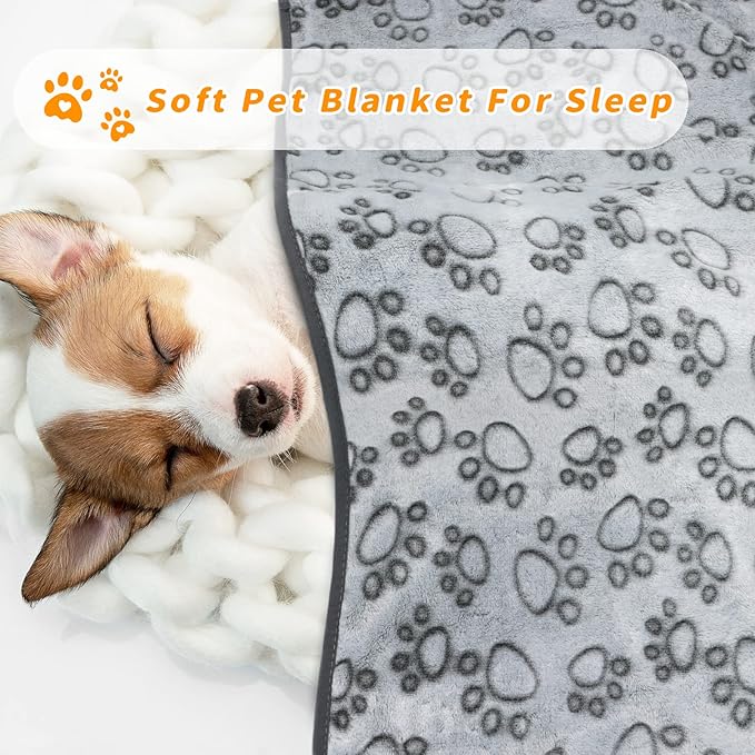 LOKOZ 1 Pack 2 Blankets Soft Fleece Dog Blankets for Medium Dogs, Washable Flannel Pet Blanket for Dog Puppy Cat Kitten, Grey Paw Print Cozy Throw for Indoor Couch Bed Furniture, 32"x40"