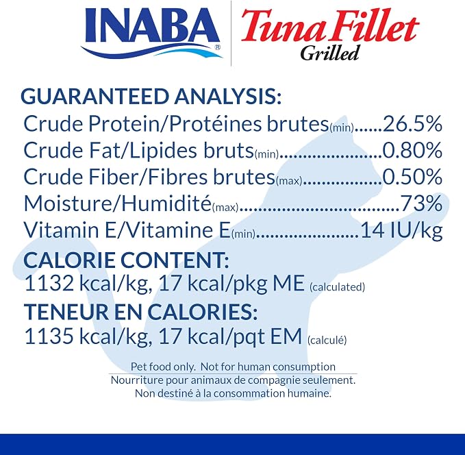 INABA Premium Hand-Cut Grilled Tuna Fillet Cat Treats/Topper with Vitamin E and Green Tea Extract, 0.52 Ounces Each, Pack of 10, Variety Pack