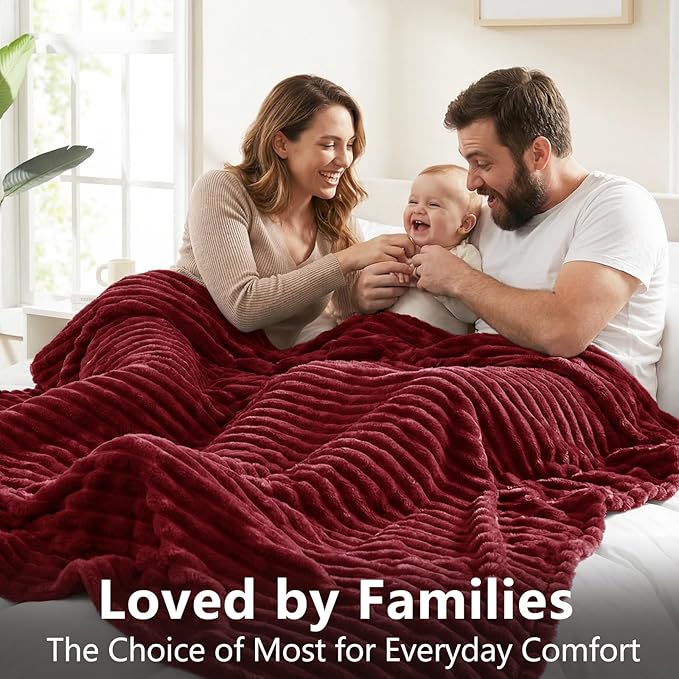 HIMEET Fleece Red Full Size Blanket for Bed - 300GSM Ribbed Soft Cozy Bedding Blanket, New Home Birthday Gifts for Women Girls Her, College Dorm Essentials Aesthetic Room Decor Throws, 84x90 Inches