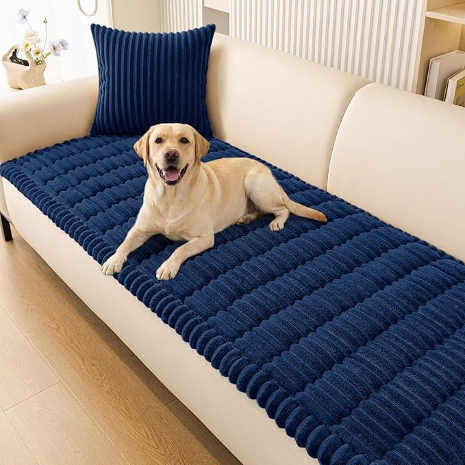 Smiry Couch Cover for Dogs, Non Slip Washable Sofa Protector for Pets, Soft Furniture Cover for Pet, Stylish Sofa Covers, Cozy Protect Against Fur, Dirt & Everyday Messes (Navy, 35.4" x 35.4")